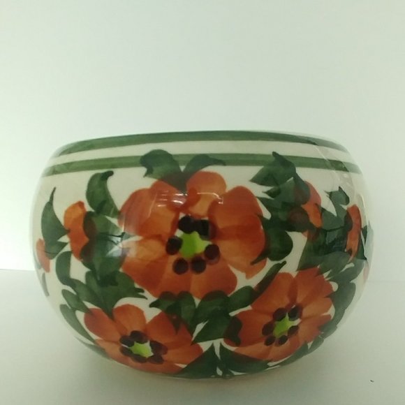 Vintage Mexican Pottery Bowl Brown Floral Botanical Design Marked Crazed - Picture 2 of 10